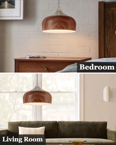 ELYONA Bauhaus Pendant Light Wooden Pattern Dome Pendant Light Fixture Brushed Nickel Metal Modern Adjustable Hanging Lighting for Kitchen Island Dining Room Office Hallway Foyer Bedroom, 12 Inch - Image 6