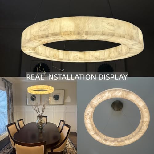 Alabaster Chandelier Spanish Natural Marble Round D30in Chandeliers, Modern Living Room Chandelier, Stone Pendant Light Fixture, Dimmable Chandeliers for Dining, Entryway, Foyer, Hallway - Image 2