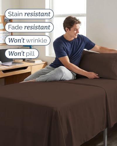 Twin XL 3 Piece Sheet Set - College Dorm Room Essentials - Brown - Image 5