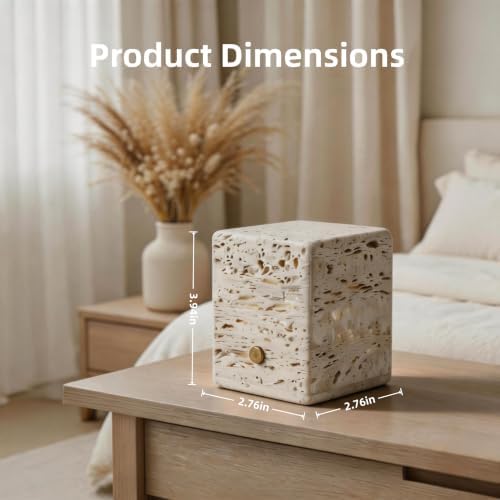 Marble Lamp Touch Light, Natural Travertine Stone Lamp, Rechargeable 3-Color Dimmable Bedside Night Light, Cordless Marble Table Lamp for Bedroom Living Room Bedside Decor (3x3x4in) - Image 2