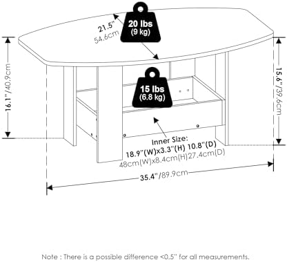 Furinno Simple Design 2-Tier Coffee Table with Lower Shelf, Plain White - Image 2
