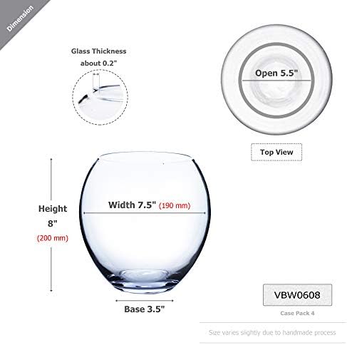 WGV Bowl Glass Vase, Diameter 7.5", Height 8", (Multiple Sizes Choices) Clear Egg Oval Jar Floral Planter Terrarium for Wedding Event Home Decor, 1 Piece (VBW0608) - Image 2