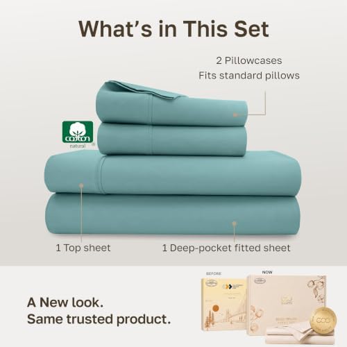 California Design Den Soft 100% Cotton Sateen Full Size Sheet Sets, Teal - Image 3