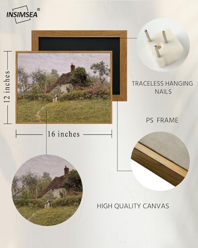InSimSea Framed Canvas Wall Art Vintage Decor, Landscape Art Prints, Old Cottages Countryside Paintings Wall Decor, Rustic Farmhouse Picture for Bedroom Living Room Bathroom, 12"x16" - Image 4