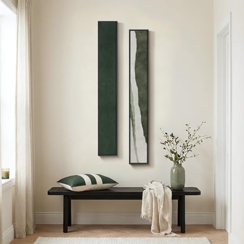 Framed Green White Vertical Abstract Wall Art Decor for Hallway, 2 Piece by Cuspin