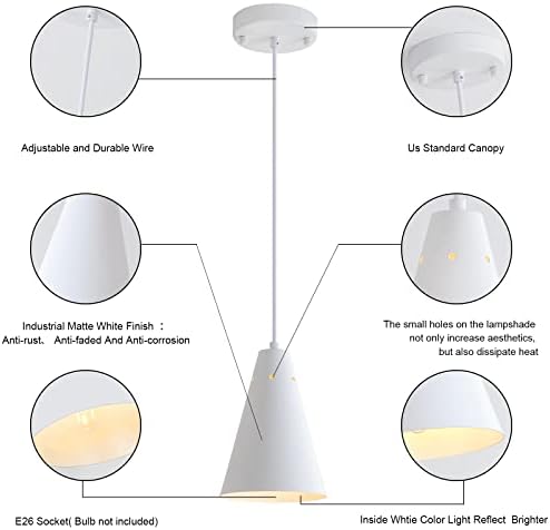 Dijiahua White Pendant Lights Kitchen Island,Dining Room Light Fixtures Over Table 3 Pack with Cone Metal Shade, Modern Farmhouse Mini Chandeliers,Adjustable Cord Hanging Lighting for Bar,Sink - Image 5