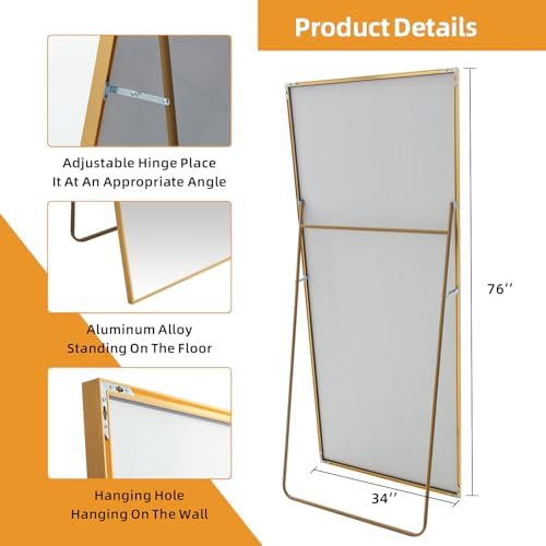 LFT HUIMEI2Y 76"x34" Full Length Mirror, Gold Floor Mirror - Image 3