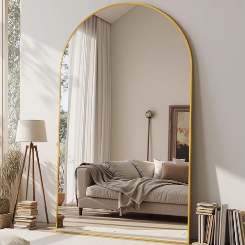 Suidia 76"x44" Arched Full Length Mirror with Stand, Full Body Mirror with Aluminum Frame, Freestanding/Leaning/Wall-Mounted, Floor Mirrors for Bedroom, Living Room, Entryway, Dressing Room, Gold by SuidiaMirror