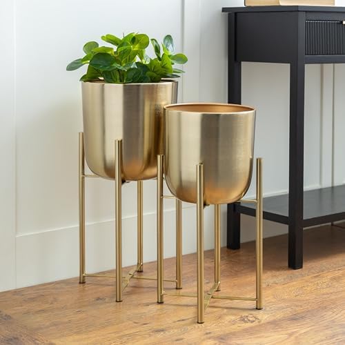 CosmoLiving by Cosmopolitan Metal Dome Planters, Set of 2, 19", 22"H, Gold - Image 3