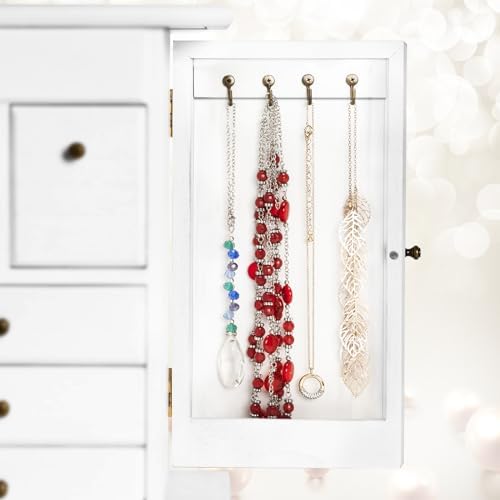Jewelry Box for Women, Rustic Wooden Jewelry Boxes & Organizers with Mirror & Drawers,6 Layer Jewelry Organizer Box for Rings Earrings Necklaces Bracelets ((Weathered White) - Image 6