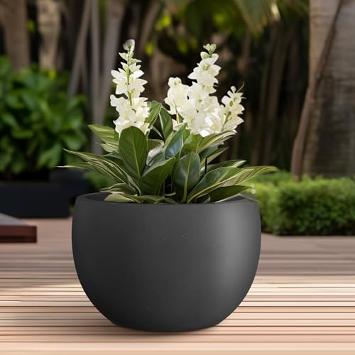 Kante Large Round Bowl Black Concrete Planter 20" Dia, Outdoor - Image 3