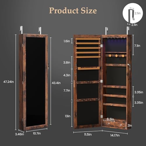OLIXIS 6 LEDs Jewelry Organizers and Storage, Lockable Full Length Mirror - Image 2