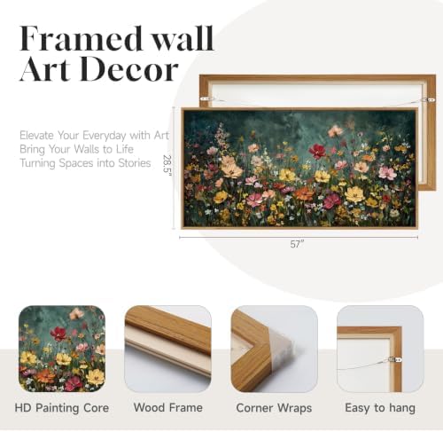 Extra Large Framed Vintage Moody Floral Wall Art for Living Room, 60x30 In - Image 5