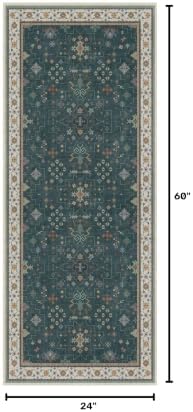 Dark Green 2x5 Kitchen Rug - Modern Vintage Boho Eclectic Floral Pastel, Washable Low Pile Non-Slip Small Runner Rugs for Entryway Door Mat Indoor Entrance, Bedroom, Hallway - Image 2