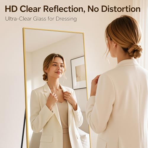 Antok Full Length Mirror, 58"x21" Floor Mirror with Stand, Gold, Rect - Image 2