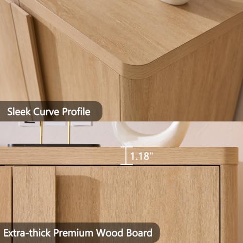93.42'' Sideboard Buffet Cabinet W/Storage, Modern Accent Cabinets W/Curved Handles & Adjustable Shelves, 6 Doors Coffee Bar Buffet Table Credenza for Living Room Kitchen Hallway, Natural Oak - Image 5