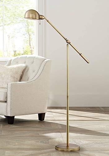 Dawson Antique Brass Adjustable Boom Arm Pharmacy 55" Tall Floor Lamp by 360Lighting