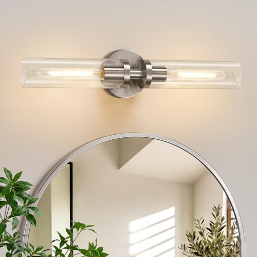 Indoi Brushed Nickel Wall Sconces, Hardwired Bathroom Sconces Vanity Light with Clear Glass, Modern Bathroom Vanity Lights fixtures for Mirror Bedroom Living Room Hallway Kitchen by Indoibrightenyourbathroom