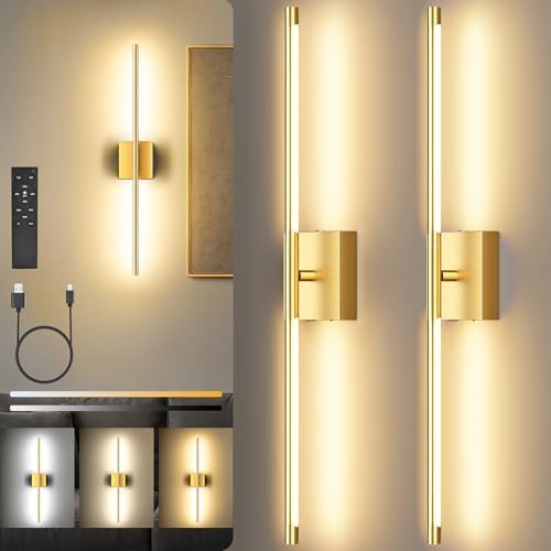 10000mAh Battery Operated Wall Sconces Set of 2, Gold-29Inch by SyncGlow