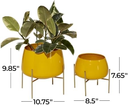 deco 79 Metal Planter, Set of 2 Planter 8", 10" H, Yellow - Image 6