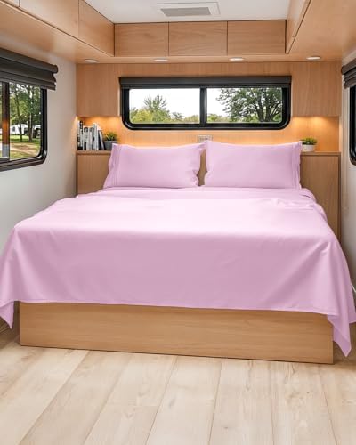 Short Queen Size 4 Piece Bed Sheet Set - RV Short Queen Sheets - Light Pink by CGKUnlimited