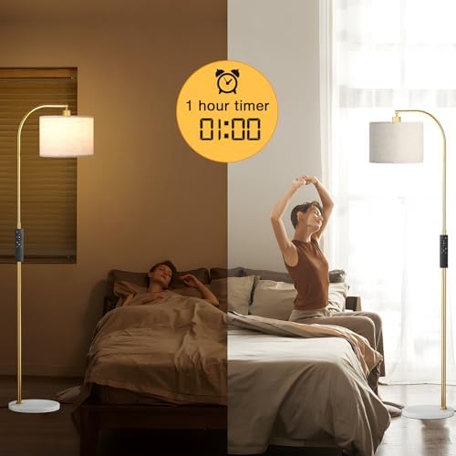 Ambimall Arc Floor Lamp with Remote and Stepless Dimmable Bulb, Colors Temperature & Brightness Adjustable, Gold Pole & Marble Base - Image 5