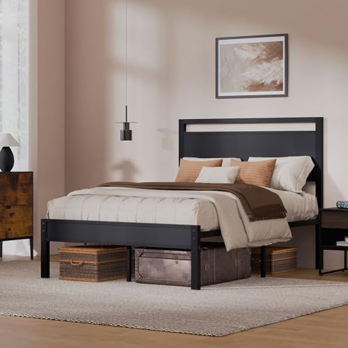 Z-hom Full Bed Frame with Wooden Headboard & Footboard,Metal Platform Bed - Image 3