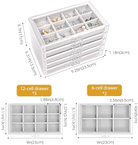 ProCase Earring Holder Organizer Jewelry Box with 5 Drawers, Grey - Image 4
