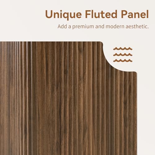 64" Fluted Walnut Sideboard Buffet Cabinet with Storage - Image 4