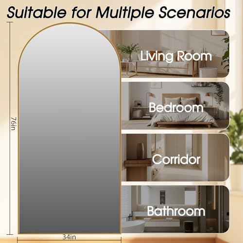 76"x34" Floor Mirror Full Length, Arched Full Length Mirror with Stand, Large Full Body Mirrors for Bedroom Living Room or Cloakroom Gold - Image 6