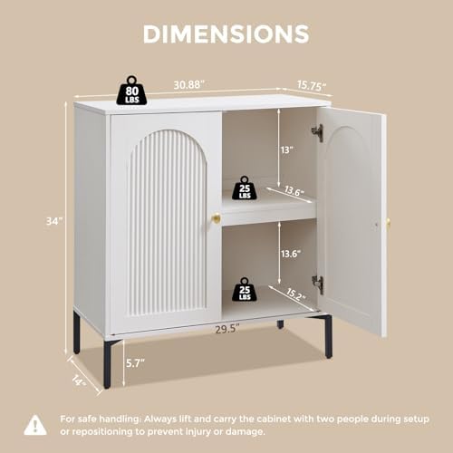 IFGET 92.63" W Modern Arched Sideboard Buffet Cabinet with Storage, White - Image 2