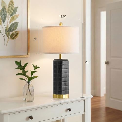PoKat 25'' Black Ceramic Table Lamps Set of 2 with Gold Base for Bedroom Living Room, Farmhouse Matte-Textured Bedside Lamps for Nightstand Sideboard End Table with Stone-Like Design (Matte Black) - Image 6