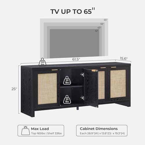 SICOTAS TV Stand for Living Room Boho Entertainment Center for Bedroom with 4 Rattan Cabinets Farmhouse Television Stands with Storage Large Media Console Table for TVs up to 65 Inch - Image 3
