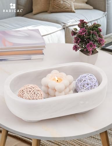Radicaln Marble Oval Bowl with Stand 10" Decorative Bowl for Table Decor - Image 3