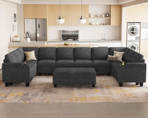Belffin Oversized U Shaped Modular Sectional Couches for Living Room 10 Seater Modular Sofa Set with Storage Ottoman Large Sectional Couch with Cup Holder. Dark Grey Sofa by Belffin
