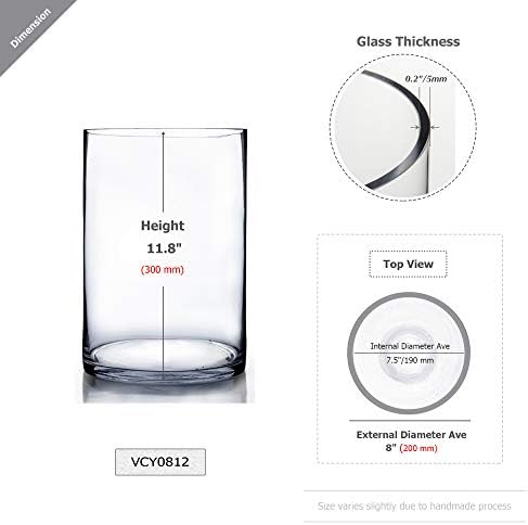 WGV Cylinder Vase, Width 8", Height 12", Clear Wide Large Diameter Flower Glassware, Floral Container, Planter Terrarium for Wedding Party Event, Home Accent Decor, 1 Piece - Image 2