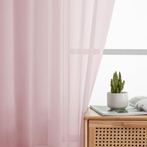 OWENIE Sheer Curtains 54 Inch Length 2 Panels Set, Blush Sheer Curtain for Living Room, Soft Airy Window Treatments for Bedroom, Fimly Voile Sheer Curtains & Drapes, 2 Pcs 84 Width 54 Long - Image 2