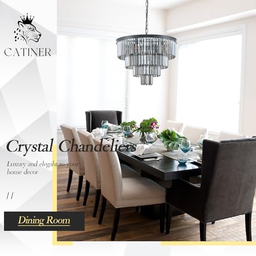 CATINER 24" Smoke Gray Crystal Chandeliers,12 Lights Black Light Fixture - Image 4