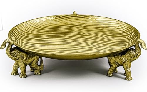 Antique Gold Tray with Elephant Stand - Round Coffee Table Centerpiece - Image 2