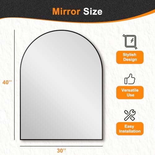 Delma Arched Bathroom Mirror, Black, 40"x30" - Image 3