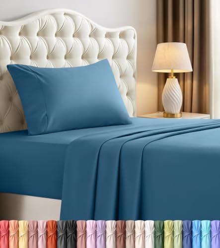 Twin Sheets Set, 3 Pieces 16" Deep Pocket Hotel Luxury Bedsheets, Dusk Blue by UTOPIABEDDING