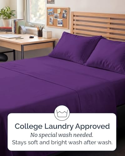 Full XL Sheets - 4 Piece Full XL Sheet Set - Breathable & Cooling - Purple - Image 6