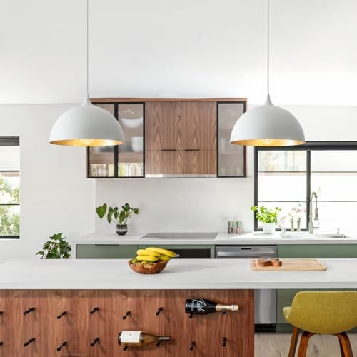White Pendant Light 2 Pack, 11.8" Farmhouse Pendant Lights Adjustable Height, Modern Pendant Lighting for Kitchen Island Dining Room Bedroom - Image 6