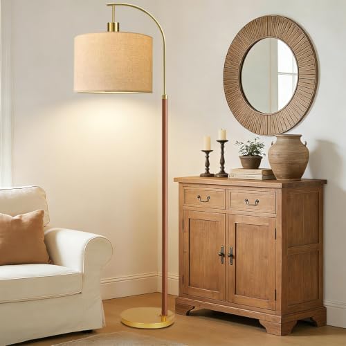 Wood Floor Lamps for Living Room Arc Floor Lamp with Remote Control,Dimmable Farmhouse Floor Lamp Mid Century Modern Standing Lamp with 3 Color Temperature Tall Vintage Floor Lamp For Bedroom Corner - Image 3