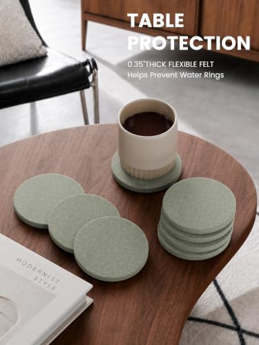 Fluxynara Felt Coasters with Holder, Set of 8 for Drinks, Sage - Image 3