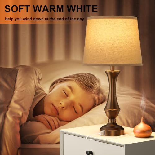 Touch Lamps for Nightstand, 3 Way Dimmable Lamps for Bedroom with USB C+A - Image 3