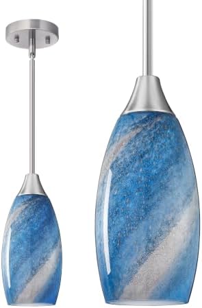 EDISHINE Pendant Light Handcrafted Art Glass Brushed Nickel Finish by EDISHINE