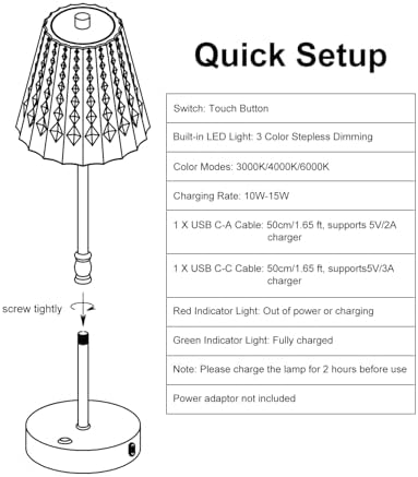 Cordless Crystal Lamp Battery Operated Touch Dimming 5000mAh Table Lamps - Image 6