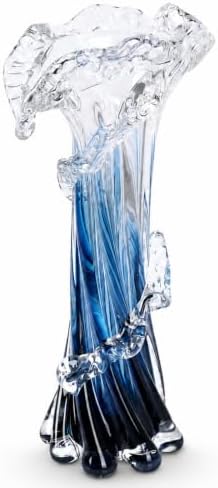 12" H Blue Blown Glass Vase, Modern Art Hand Blown Coastal Vase,Beautiful Unique Ocean Wave Centerpieces for Living Room, Bedroom, Office Desktop,Coffee Table and Wedding Decorative (L) by PlivBloom