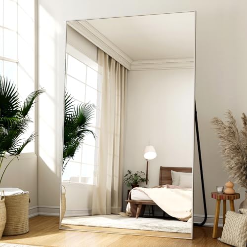 Easly Full Length Mirror with Stand 46"x76" Full Body Mirror Floor Mirror Standing Hanging or Leaning Wall, Wall Mirror with Stand Aluminum Alloy Frame for Living Room Bedroom Cloakroom,Silver by EASLY